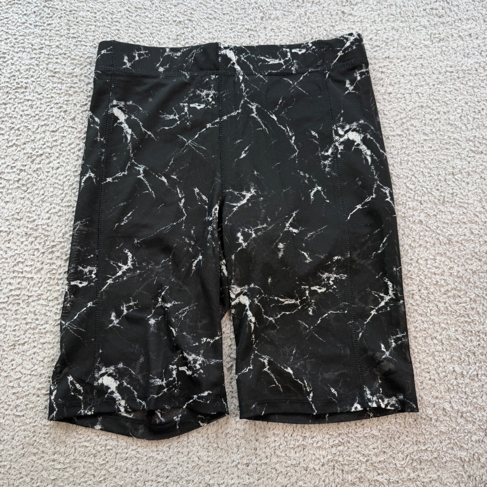 Forever 21 Womens Black White Marble Print Biker Shorts Size M Athletic Gym